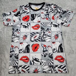 Oh Snap Shirt Mens‎ Medium Pop Art Comic Graphic Lips Crying Car Pizza Polyester
